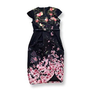 Ted Baker peach floral print cocktail midi dress size 3